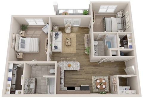 Floor plan for 2 beds, 2 baths, 1104 sqft